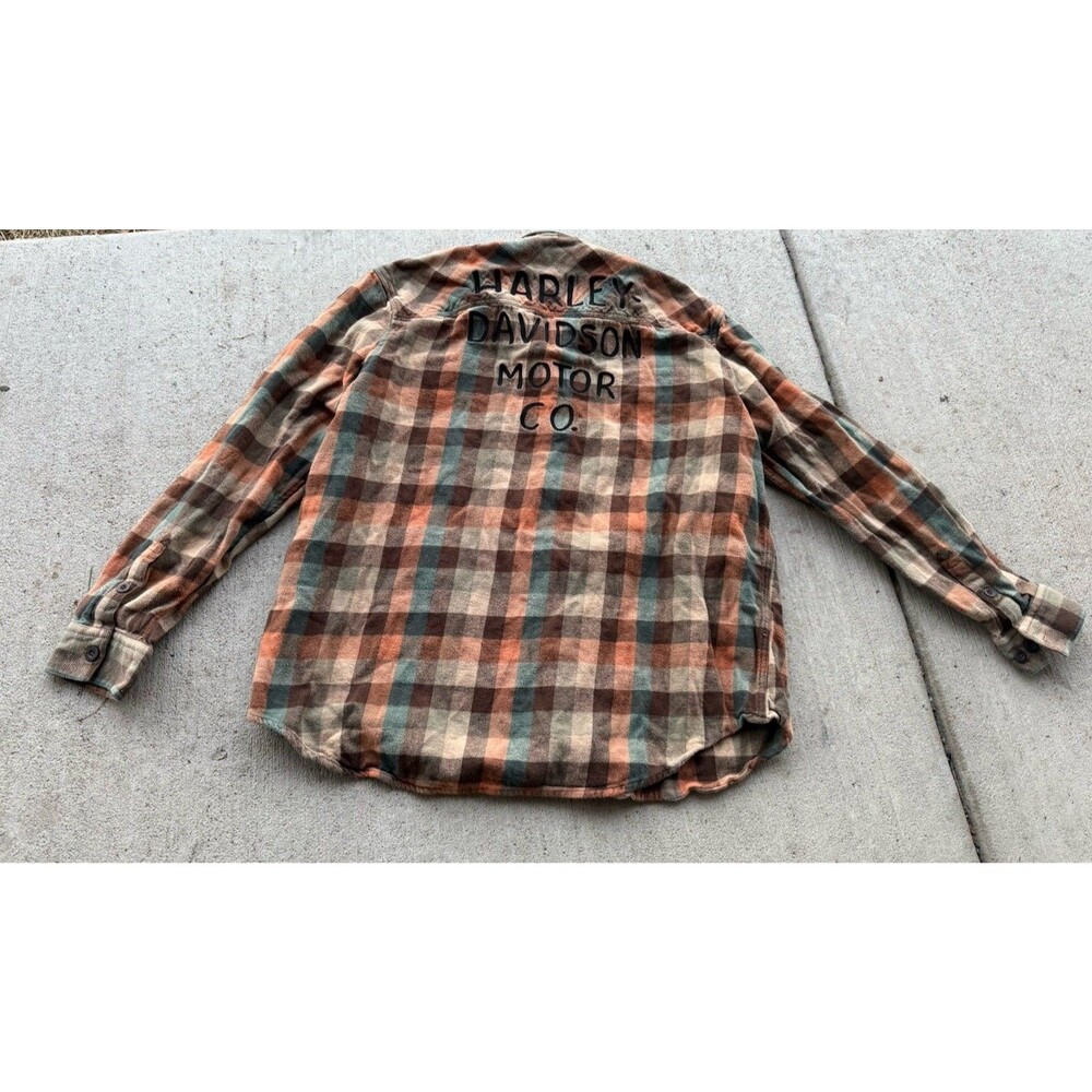 Harley Davidson Shirt Plaid Flannel Button Down Embroidery 2XL